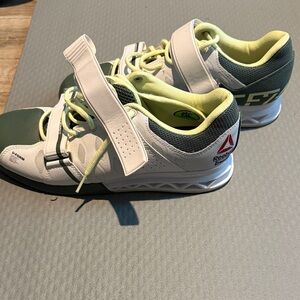 Reebok Kids White, Dark Green and Light Yellow Athletic Sneakers